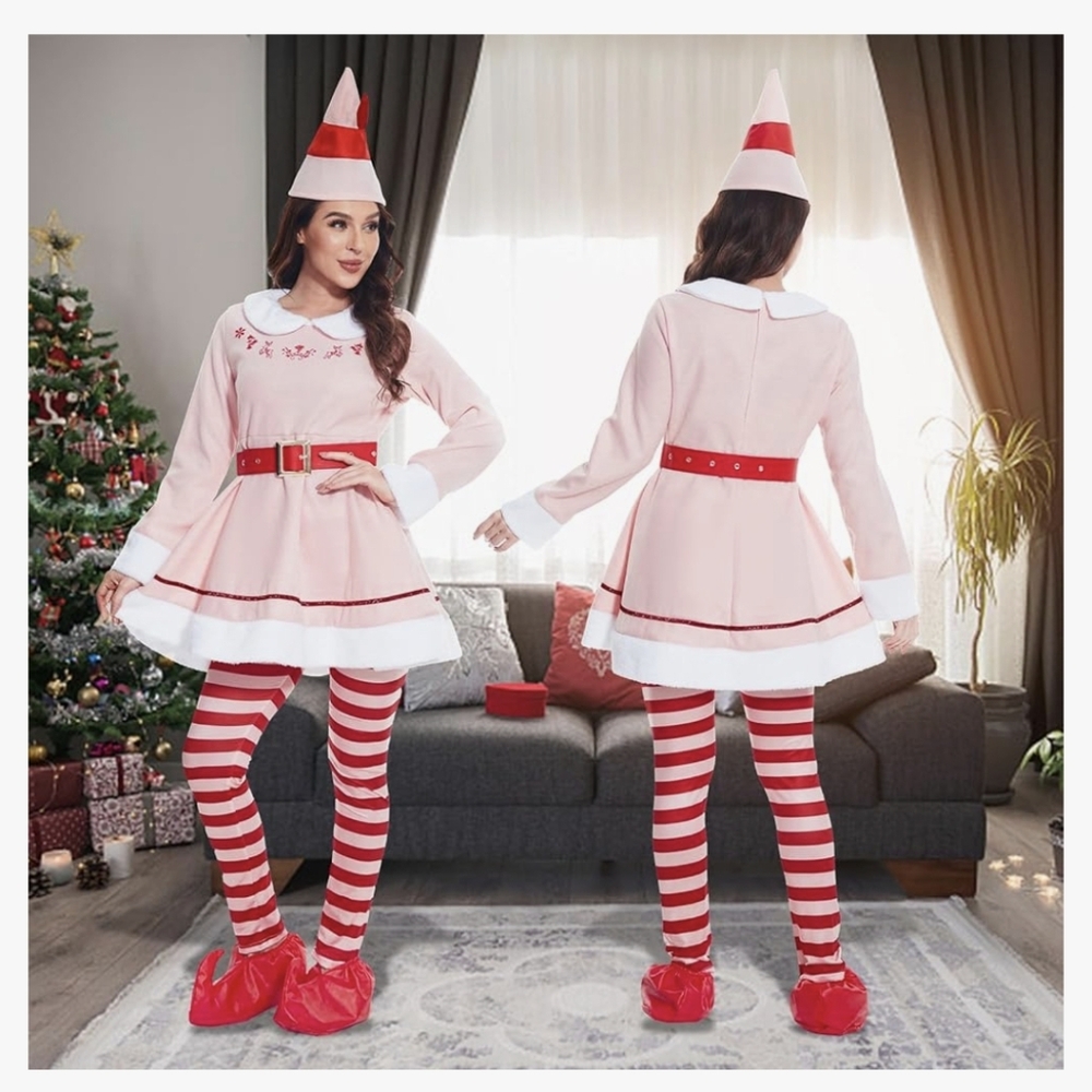 Womens Holiday Budby The Elf Costumes Set Adult Elf Dress Christmas Size M